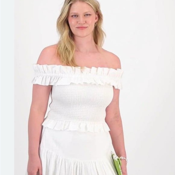 ON 34th Tops - Brand new with tag White Off-Shoulder Ruffle shirred Top